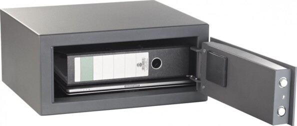 Coffre-fort en acier Xcase mise en situation avec un classeur