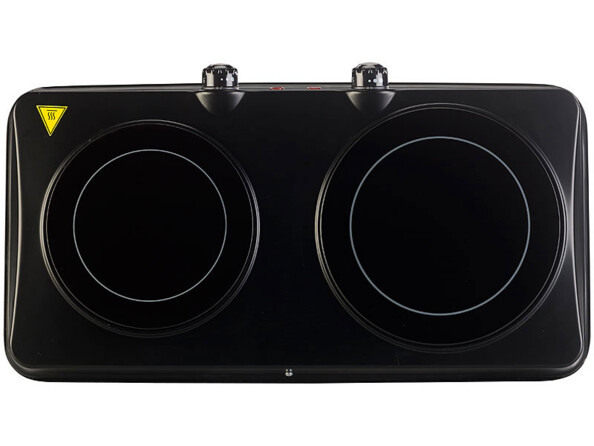 Plaque vitrocéramique éteinte avec 2 surfaces de Ø16,4 cm & Ø18,8 cm vue du dessus