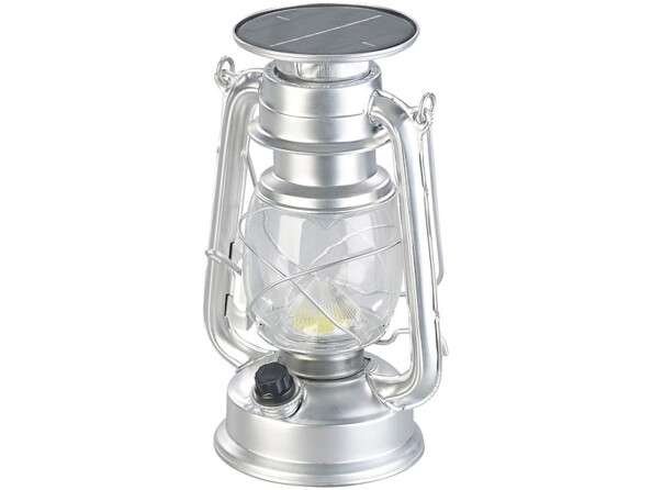 Lampe-tempête LED solaire à intensité variable 200 lm / 3 W / 8000 K - Argent