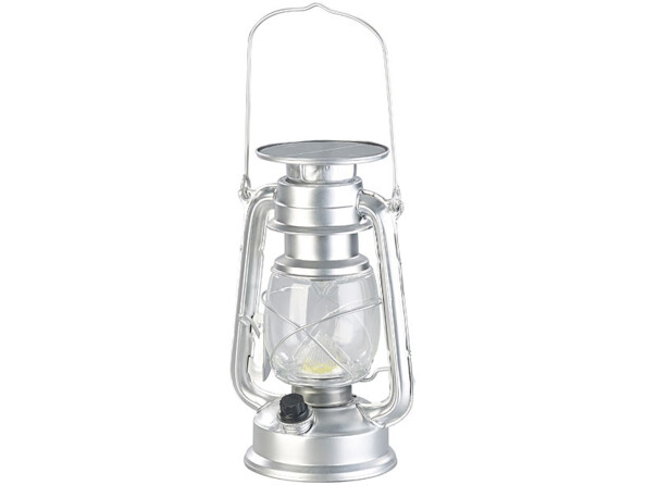 Lampe-tempête LED solaire à intensité variable 200 lm / 3 W / 8000 K - Argent