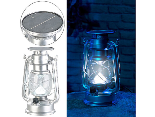 Lampe-tempête LED solaire à intensité variable 200 lm / 3 W / 8000 K - Argent