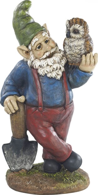 Nain de jardin ''Émile avec sa chouette''