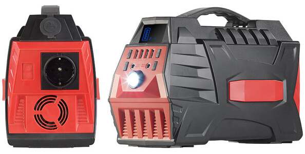 Batterie nomade 114 Ah et convertisseur solaire HSG-900 Revolt. Vue avant /arrière