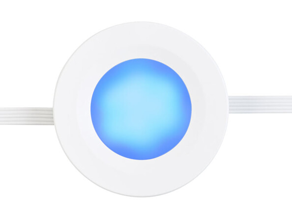 Spot à LED connecté ULA-100 Lunartec avec lumière bleue.
