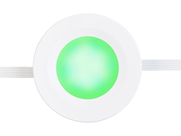 Spot à LED connecté ULA-100 Lunartec avec lumière verte.