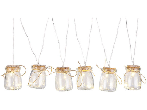 6 bocaux lumineux décoratifs. Fonctionnement continu ou minuteur