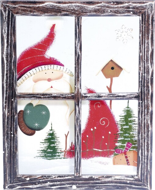 Cadre décoratif en bois trompe-l’œil ''Fenêtre'' - Père Noël