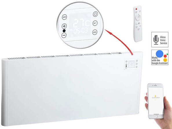 radiateur electrique 2000w avec thermostat télécommande et commande wifi a dispace avec application elesion EHZ-2000
