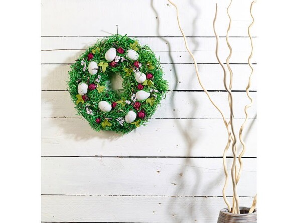 Couronne de Pâques décorative avec oeufs et fruits rouges, Ø 34cm