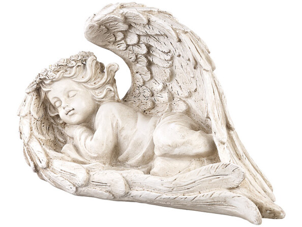 Ange allongé pour jardin terrasse ou pierre tombale avec couronne lumineuse LED