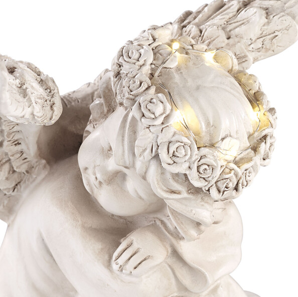 2 anges endormis solaires à LED - 17 cm