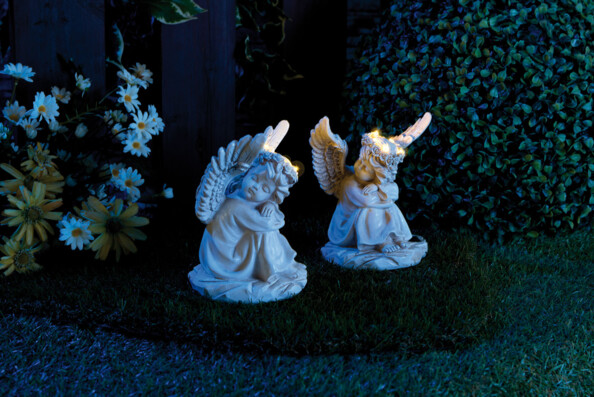 2 anges endormis solaires à LED - 17 cm