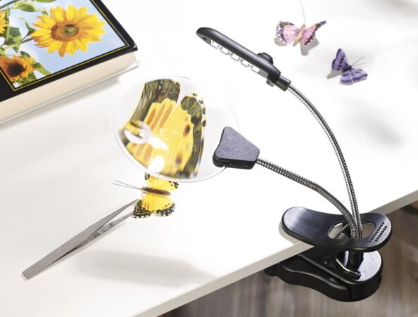 Loupe de bureau à LED avec pince de fixation