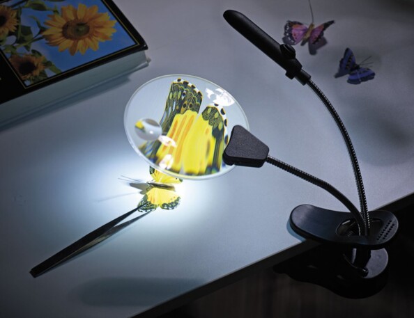 Loupe de bureau à LED avec pince de fixation