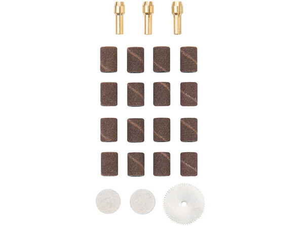 Vue sur les outils de la mini perceuse multifonction AGT