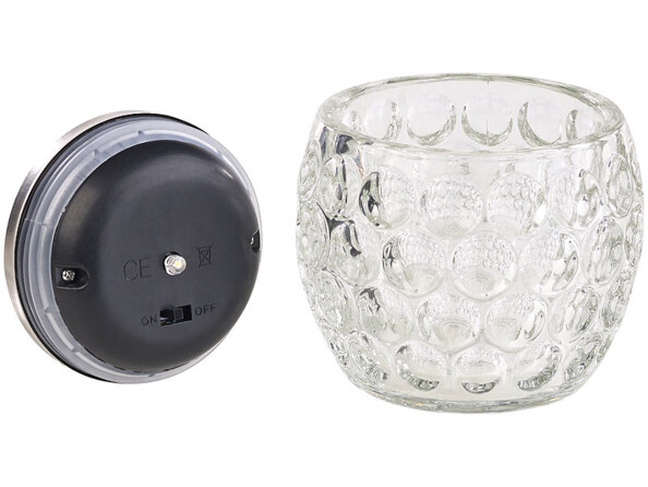 Pack de 2 photophores en verre à LED à alimentation solaire, Ø 10 cm "Layna"