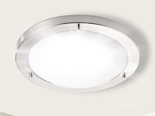 Plafonnier au design élégant avec cadre en acier inoxydable et cache en verre dépoli