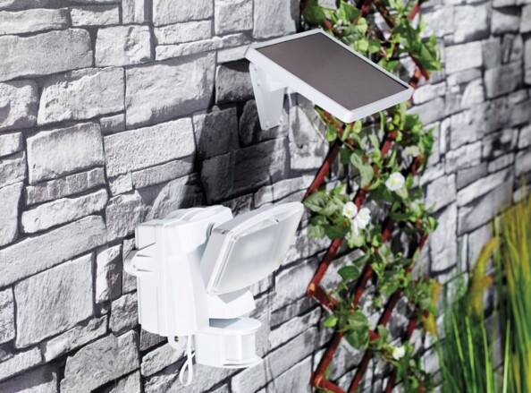 Projecteur à LED avec détecteur de mouvement et module solaire, IP44 - Blanc