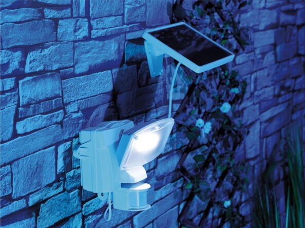 Projecteur à LED avec détecteur de mouvement et module solaire, IP44 - Blanc