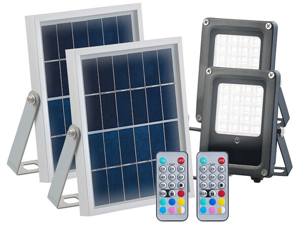 Projecteur extérieur solaire à LED RVBB 10 W, avec télécommande
