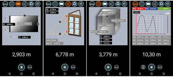télémètre à ultrasons et visée laser avec fonction bluetooth qui permet le traitement des mesures par application et visualisation sur appareil mobile Android ou iOS (application gratuite disponible sur App Store ou Google Play)