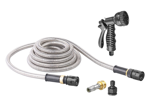 Tuyau d'arrosage extensible en acier avec pistolet 7 jets - 5 à 7,5 m