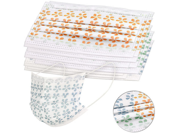 Pack de 10 masques FFP1 pour enfants avec motifs oranges, verts et bleus
