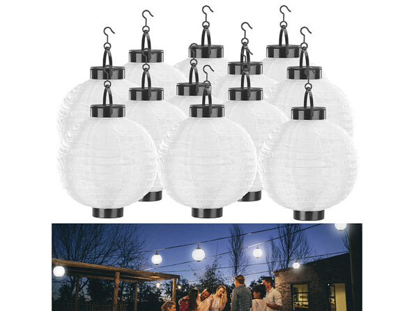 12 lampions solaires Ø 20 cm avec LED blanc chaud