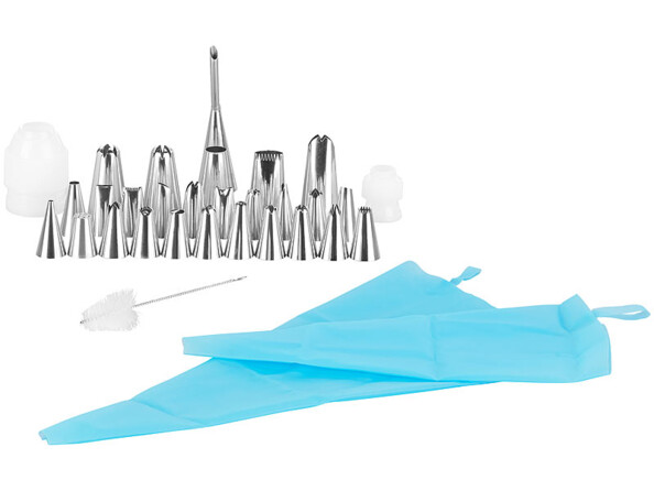 2 poches à douilles en deux tailles et 27 embouts en acier inoxydable