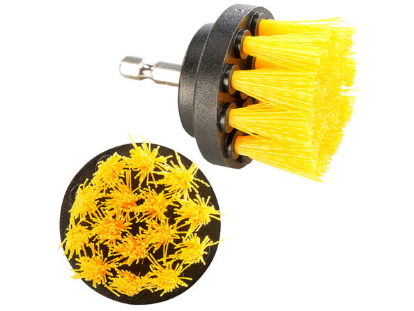 Brossette ronde format mini avec tige à bout hexagonal pour fixation à une perceuse ou visseuse