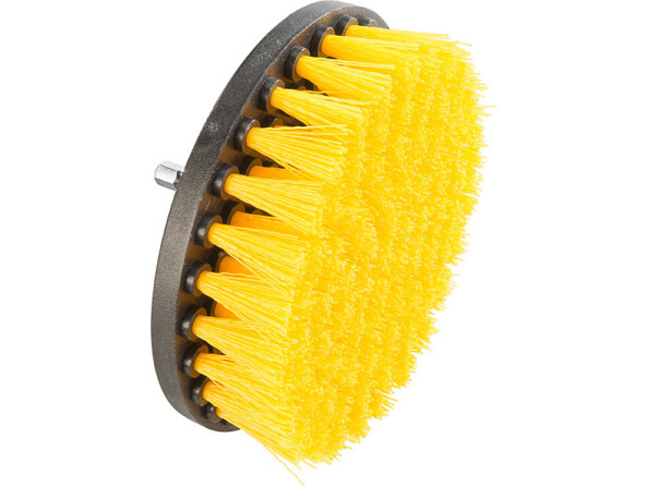 Brosse de nettoyage ovale100 x 70 mm avec raccord à six pans avec base noire et poils jaunes