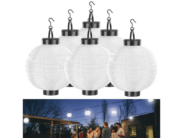 6 lampions solaires Ø 20 cm avec LED blanc chaud