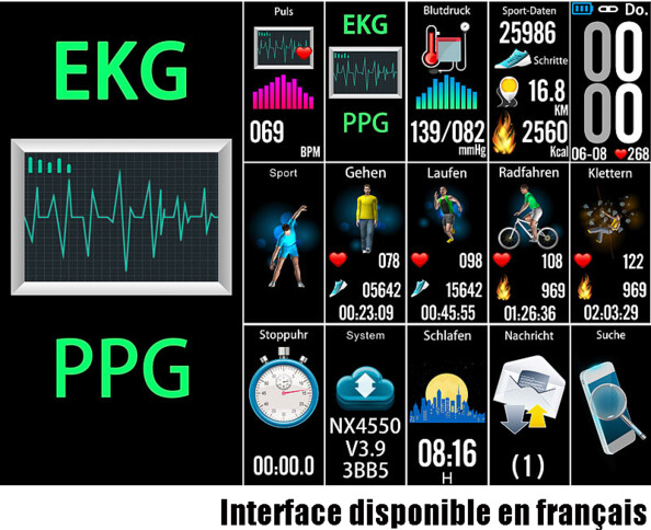 Bracelet fitness avec bluetooth, cardiofréquencemètre, tensiomètre "FBT-85" (Reconditionné)