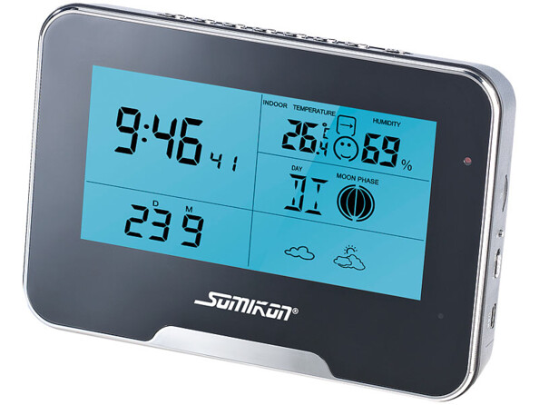 Caméra de surveillance Full HD design station météo avec détection de mouvement vue de 3/4 face