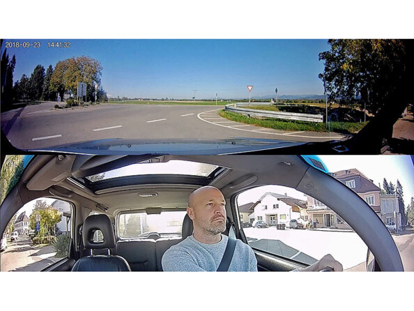 Caméra embarquée Full HD 360° MDV-5500.dual Navgear. Mise en situation.