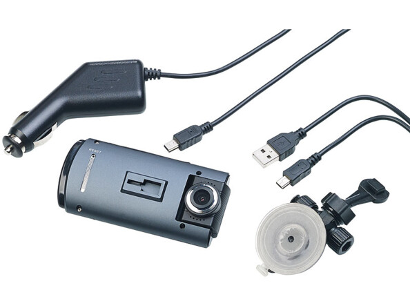 Caméra embarquée MDV-1915.dual, câble USB, adaptateur allume-cigare, support à ventouse