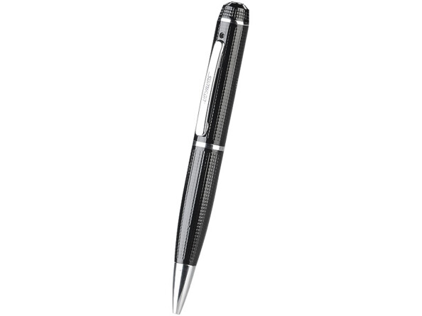 Stylo à bille noir et gris brillant Somikon avec mine bleue, caméra et microphone intégrés