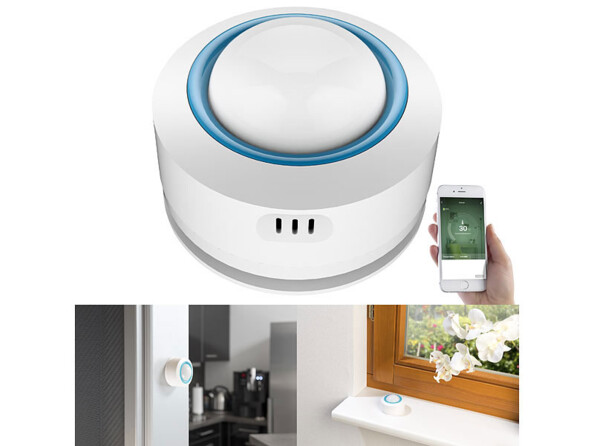 Capteur de température et d'humidité connecté vu de dessus.