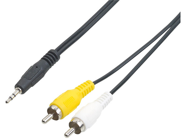 Console de jeux avec sa connexion AV analogique (prise jack vers double Cinch)