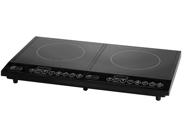 Double plaque de cuisson à induction 3000 W composées de deux plaques de 18 cm de diamètre.