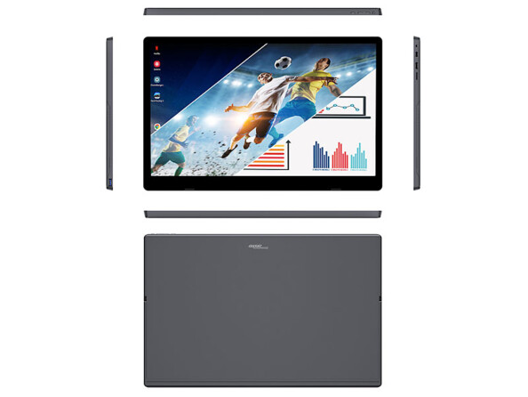 Écran nomade 15,6" Auvisio, vue sous différents angles.