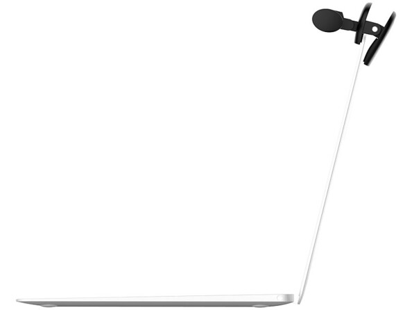 Pince de fixation vue de coté mis en situation su un ordinateur portable