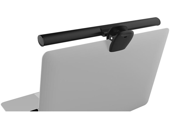 Fixation simple d'une réglette LED au dessus d'un écran d'ordinateur portable.