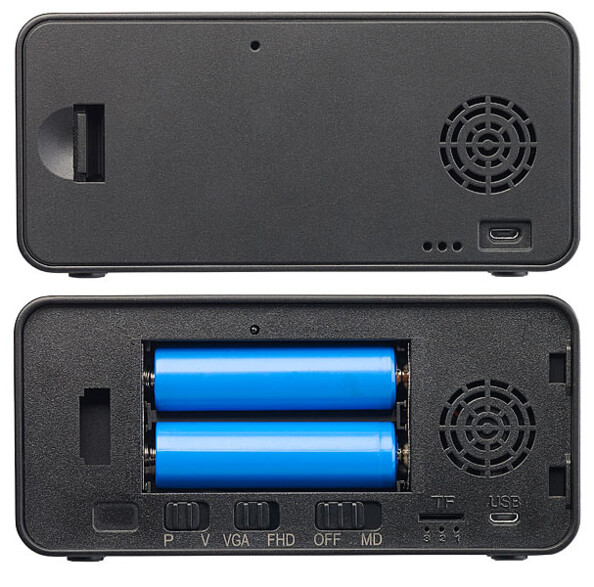 Réveil numérique & caméra Full HD intégrée avec vision nocturne et détecteur de mouvement PIR