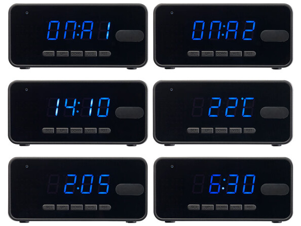 Réveil numérique & caméra Full HD intégrée avec vision nocturne et détecteur de mouvement PIR