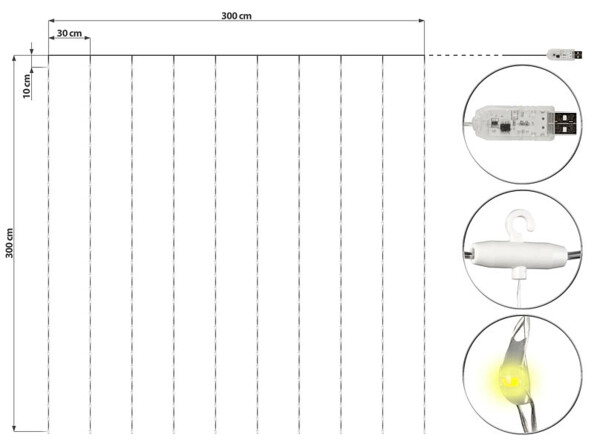 Rideau lumineux RVB : chaque pan est garni d'une trentaine de LED multicolores, pour une ambiance féérique et chatoyante