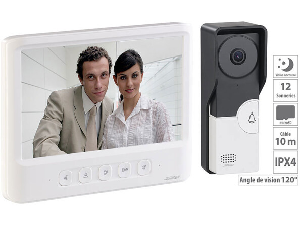 visophone grand ecran vidéo sonnette etanche fonctionnement sans fil avec bouton ouvre-porte VSA-600 somikon