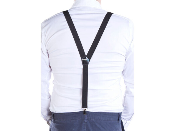 Bretelles étroites, en forme de Y, 3 clips, application en similicuir, noir