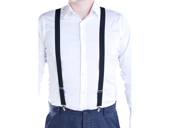 Bretelles étroites, en forme de Y, 3 clips, application en similicuir, noir