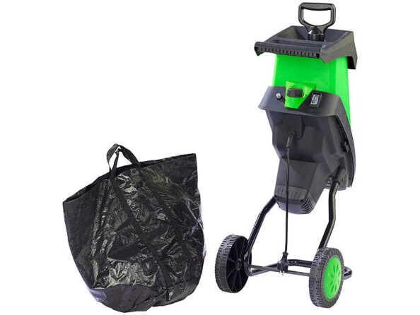 Broyeur de végétaux électrique, avec bac collecteur et poussoir
